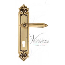 Ручка дверная на планке с фиксатором Venezia Castello CYL PL96 французское золото + коричневый