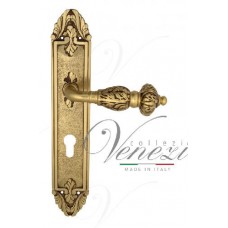 Ручка дверная на планке под цилиндр Venezia Lucrecia CYL PL90 французское золото + коричневый