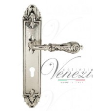 Ручка дверная на планке под цилиндр Venezia Monte Cristo CYL PL90 натуральное серебро + черный