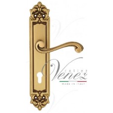 Ручка дверная на планке под цилиндр Venezia Vivaldi CYL PL96 французское золото + коричневый