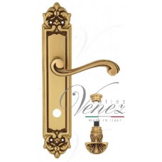Ручка дверная на планке с фиксатором Venezia Vivaldi WC-4 PL96 французское золото + коричневый