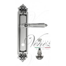 Ручка дверная на планке с фиксатором Venezia Castello WC-4 PL96 натуральное серебро + черный