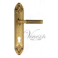 Ручка дверная на планке под цилиндр Venezia Mosca CYL PL90 французское золото + коричневый