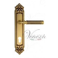 Ручка дверная на планке под цилиндр Venezia Mosca CYL PL96 французское золото + коричневый